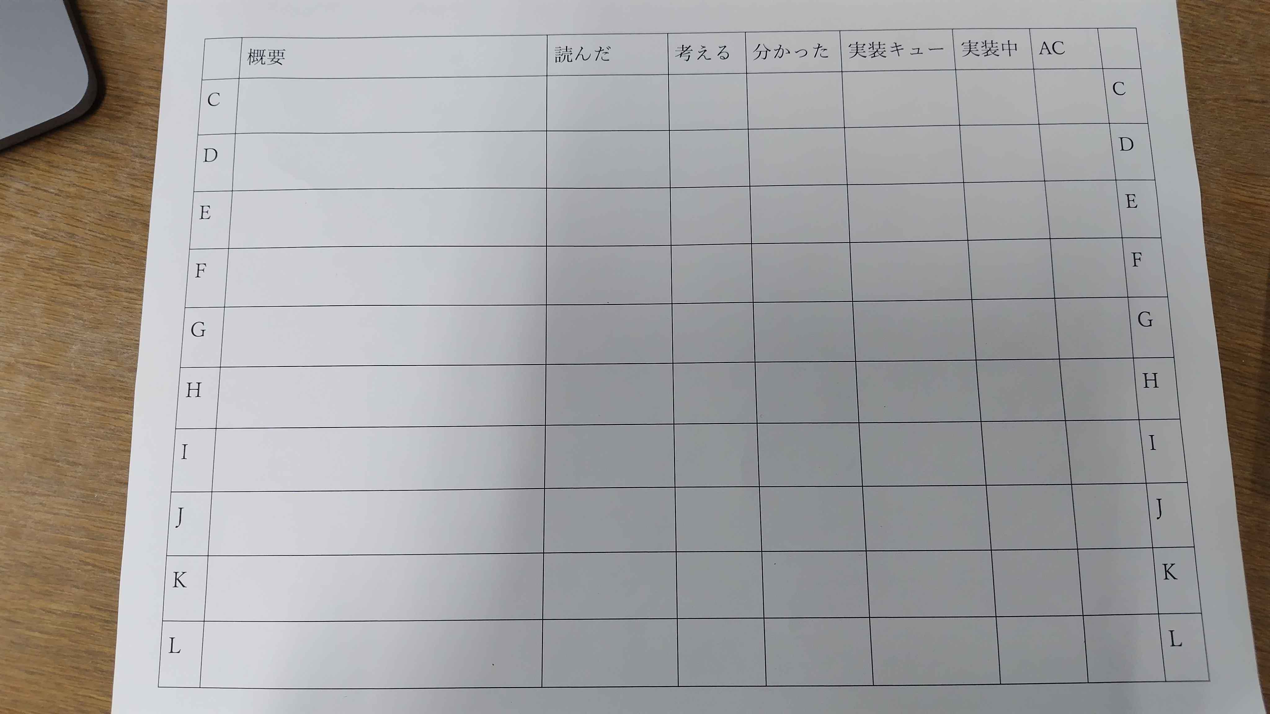 進捗管理表